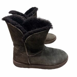 UGG Black Suede Boots with Fur Trim